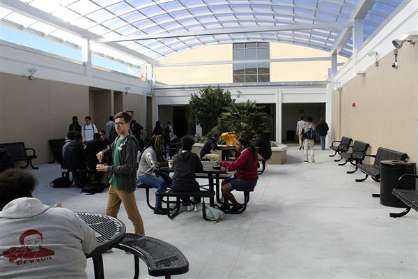 Students eat in the new Hub. The Hub was recently re-opened after being under construction for almost two years.  